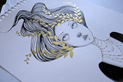 Angela Kennedy - Black and Gold Mixed Medium Portraits